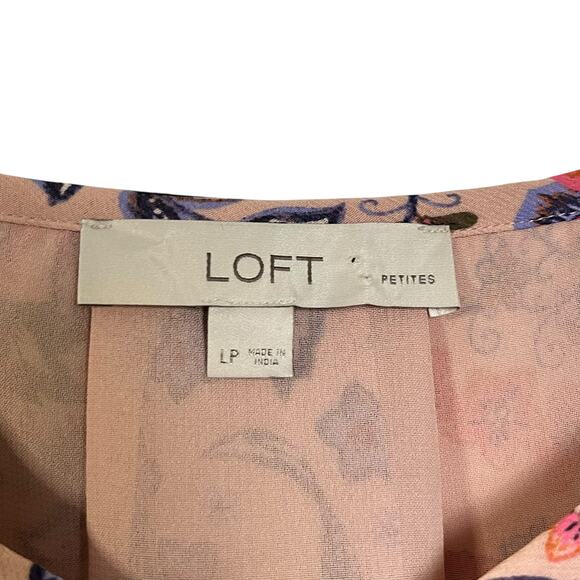 Loft Floral Pink Peasant Blouse Long Sleeve Sz LP Boho Romantic Barbiecore (3009 - Picture 3 of 8